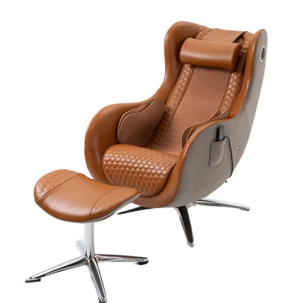 Vue de profil avant du Fauteuil de massage Distegn Hoedic camel de Bodygravity
