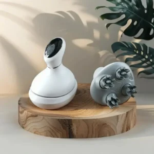 Masseur de cuir chevelu Relax Pro de la marque bodyskin présenté sur planche en bois