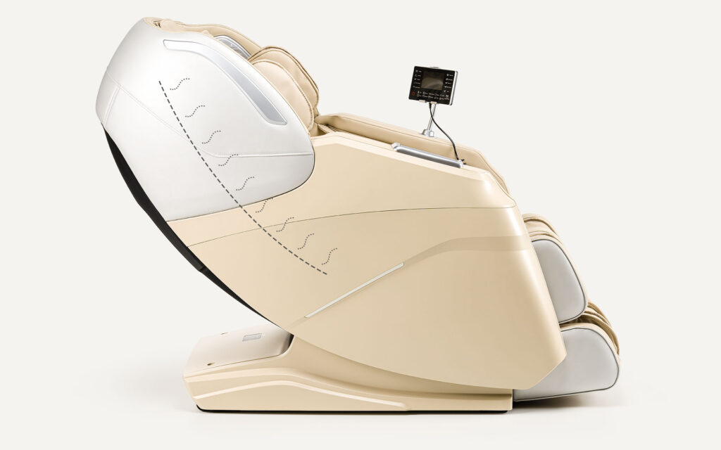 Fauteuil vue de profil avec repérage sur le positionnement du chauffage situé dans le dos