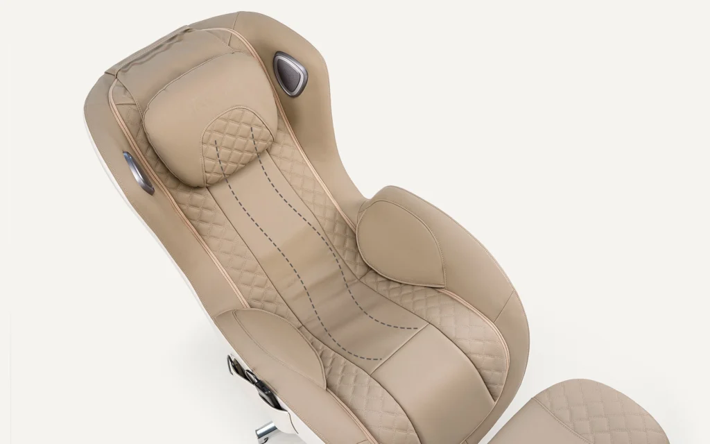Indication sur le positionnement du mécanisme de massage SL-Track, rail de guidage intégré au fauteuil