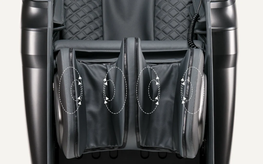 Zoom sur le mécanisme de massage des mollets du fauteuil