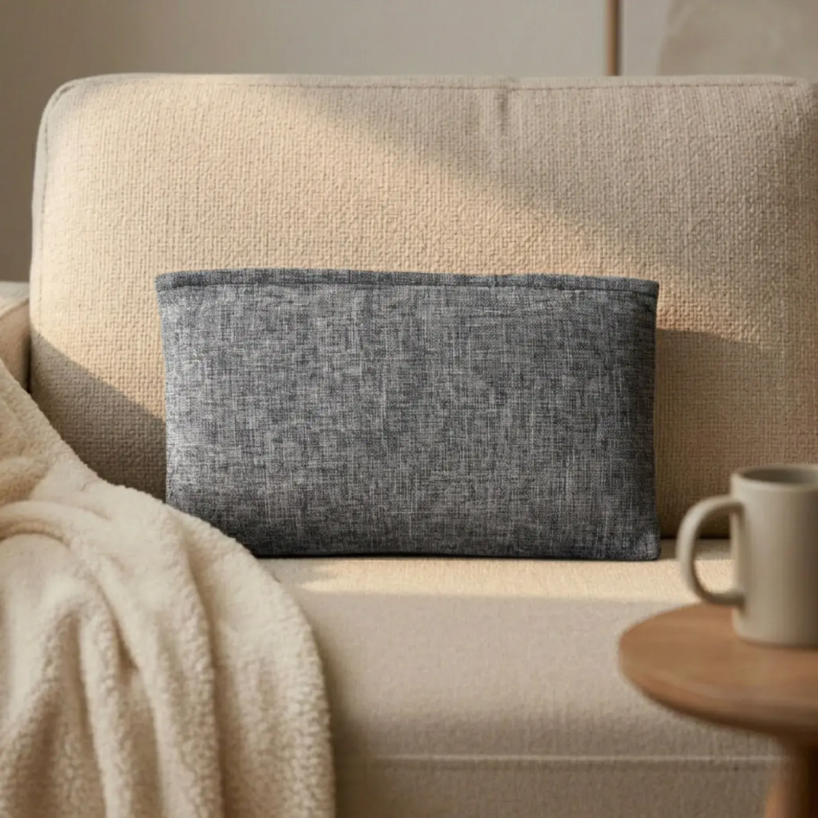 coussin-massant-RELAXO-gris chiné-BodySkin-canapé-face